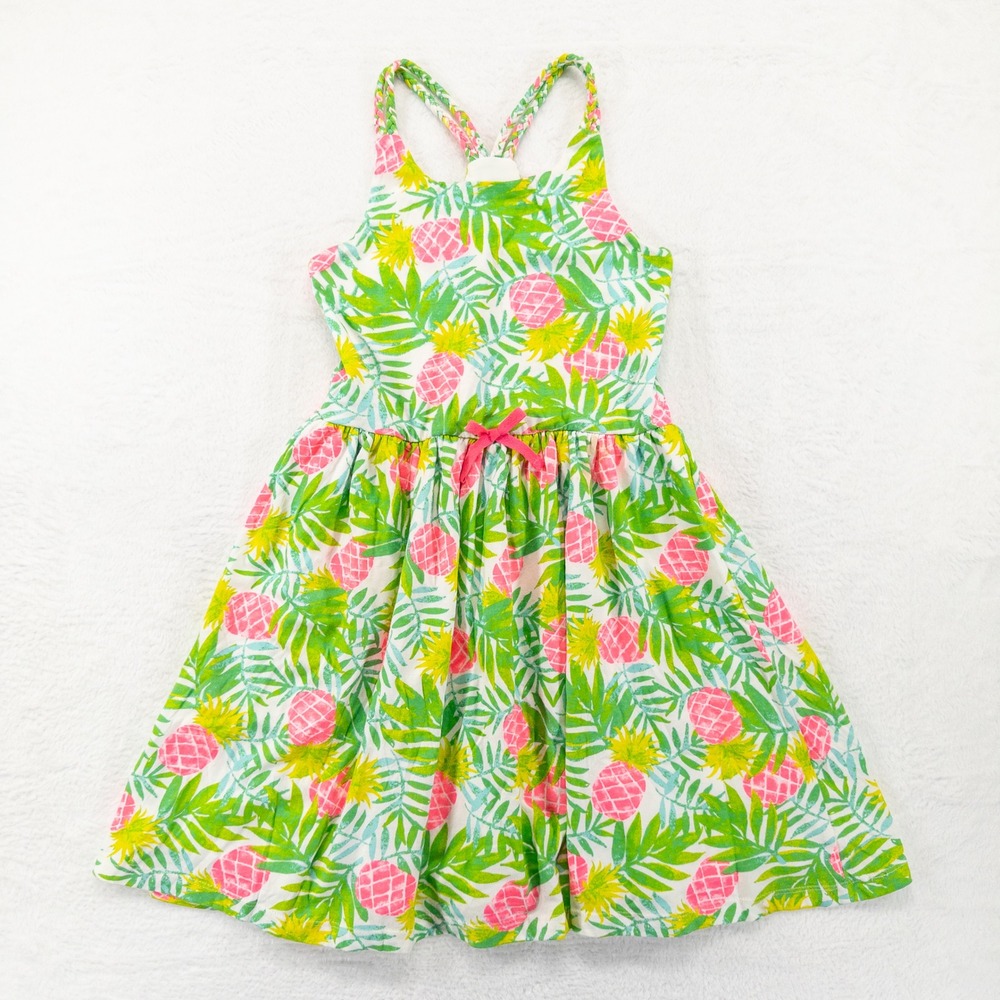 Tommy Bahama Girls Dress 8 White Pink Green Tropical Pineapple Braided Racerback